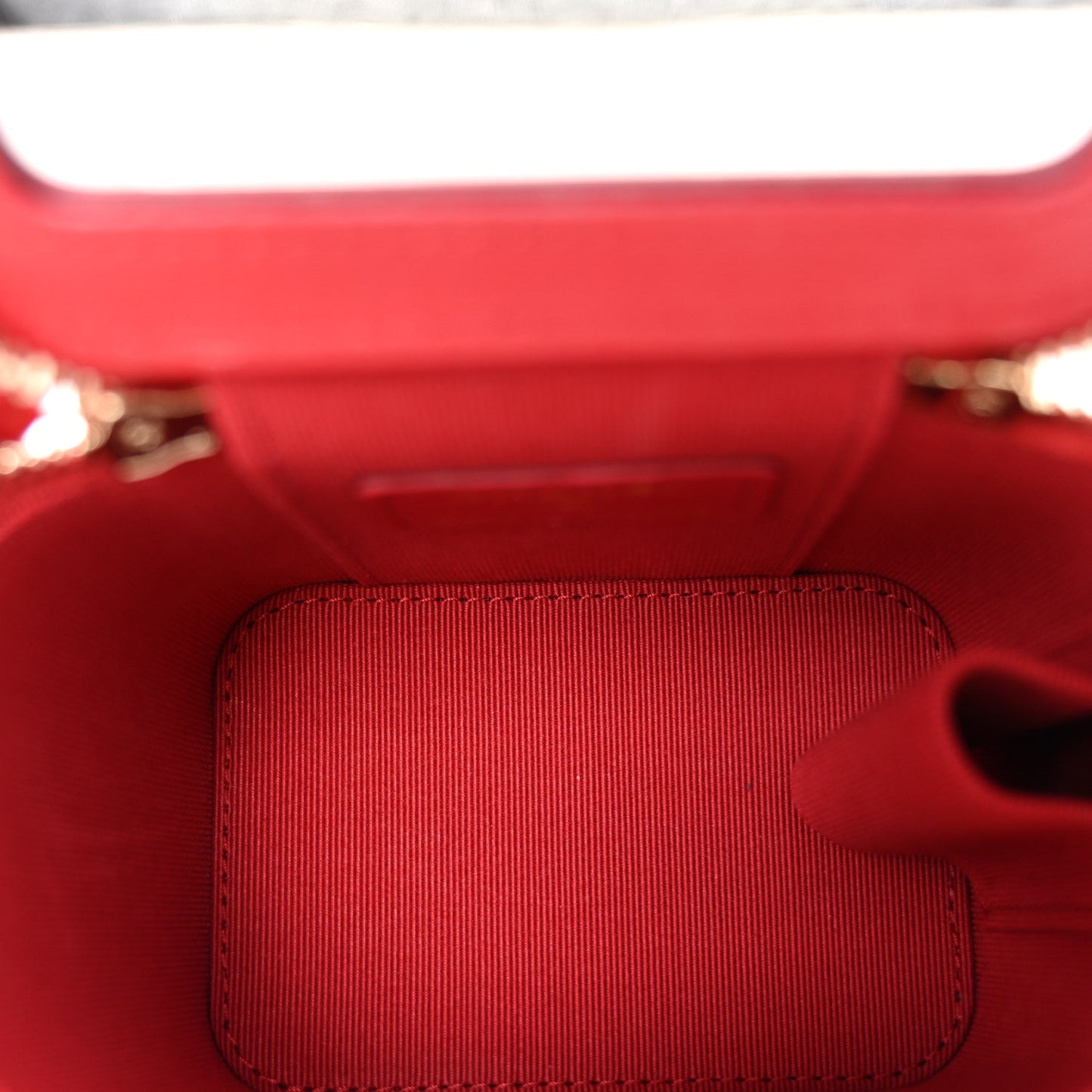 Lambskin Quilted Mini Top Handle Vanity Case With Chain Red