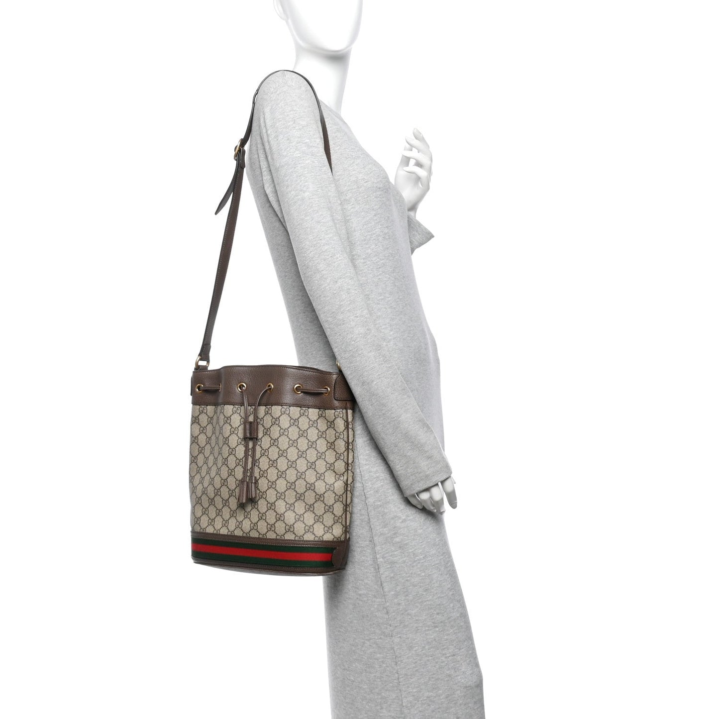 GG Supreme Monogram Web Ophidia Bucket Bag Brown