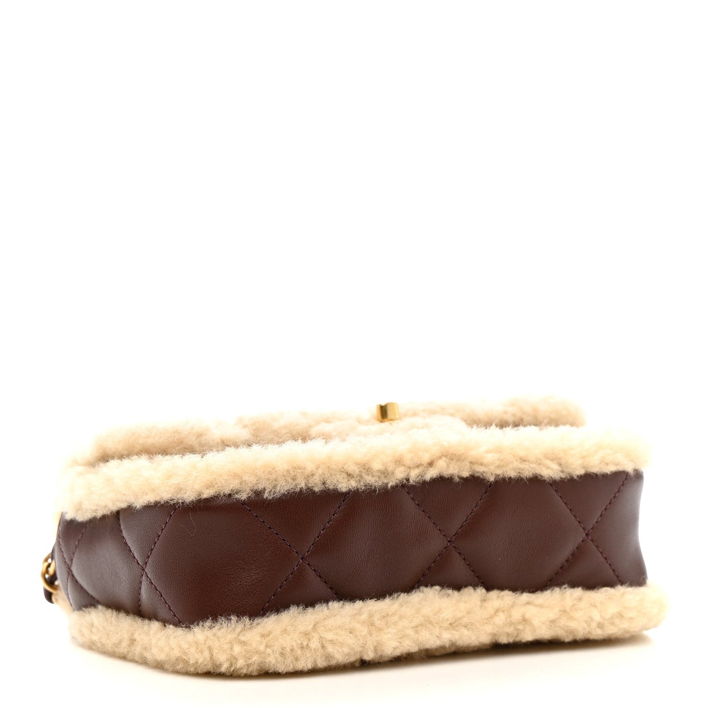 Shearling Lambskin Quilted Mini Furry Coco Flap Beige Dark Brown
