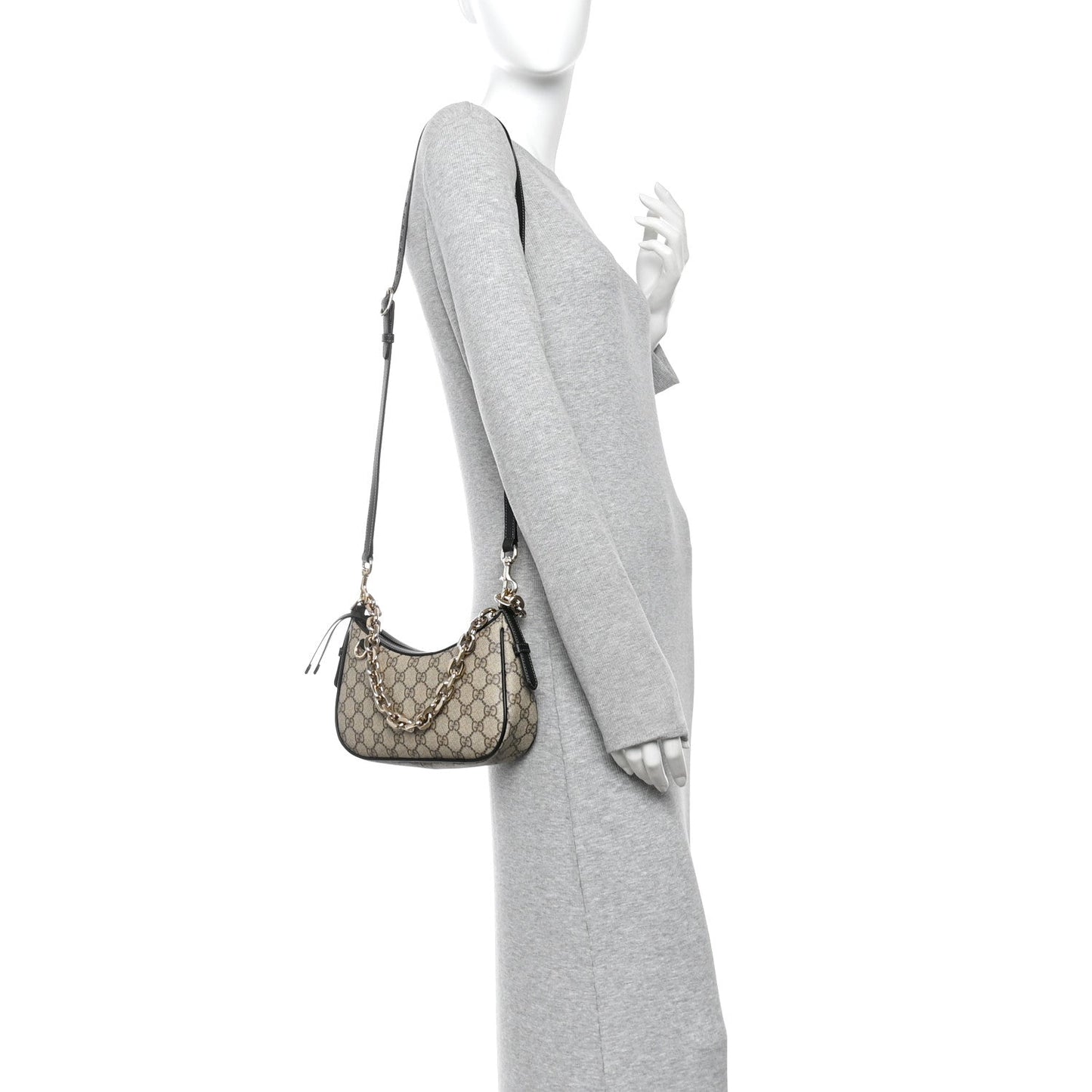 GG Supreme Monogram Textured Calfskin Small Emblem Shoulder Bag Beige Black