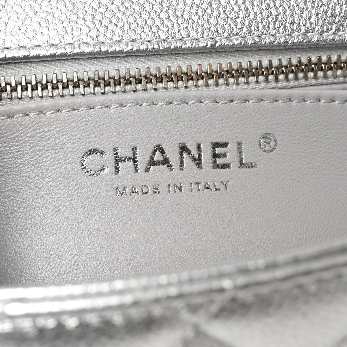 Metallic Caviar Quilted Medium CC Slide Flap Silver Silver