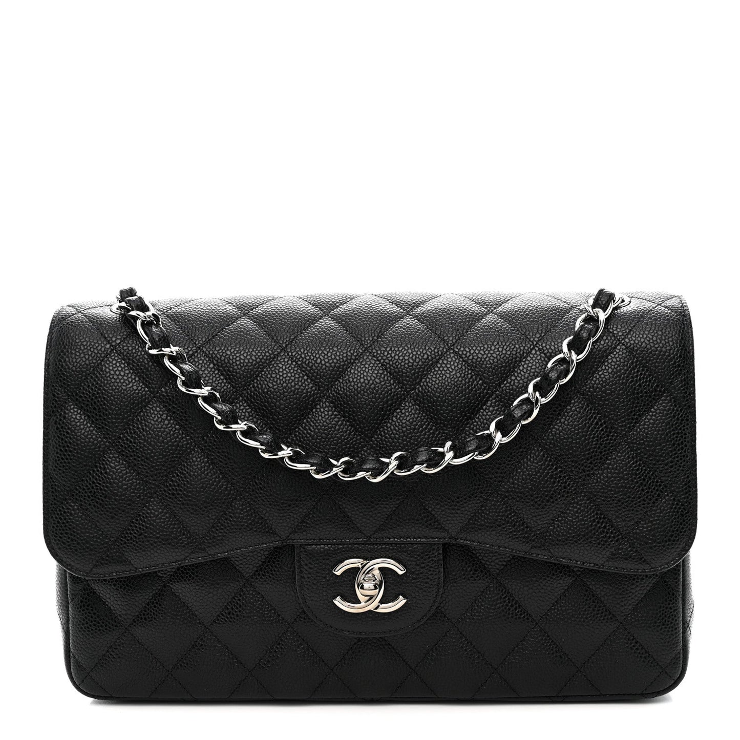 Caviar Quilted Jumbo Double Flap Black