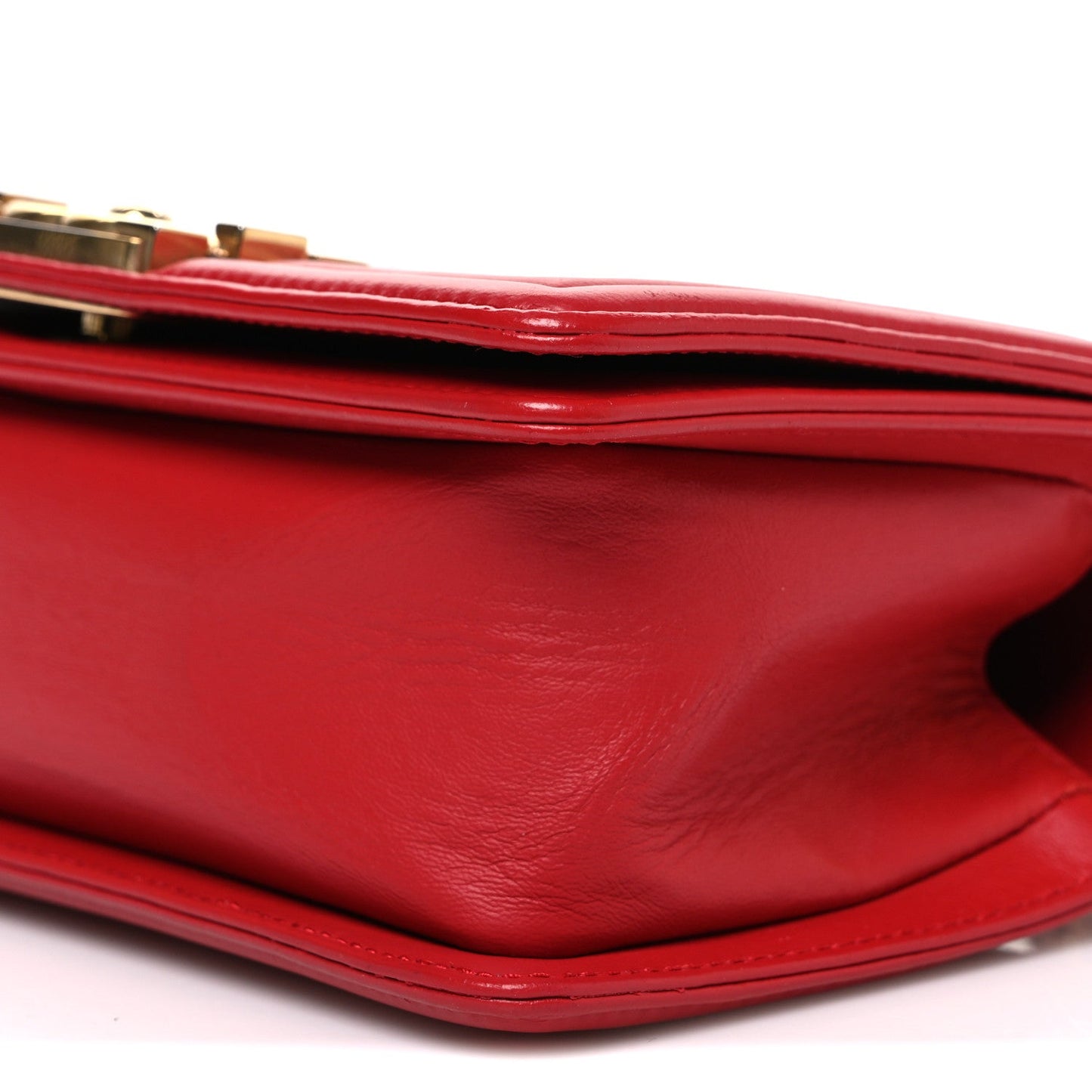 Lambskin Quilted Small Boy Flap Red