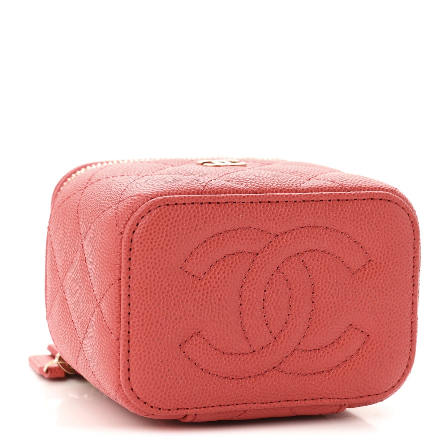 Caviar Quilted Mini Vanity Case With Chain Dark Pink