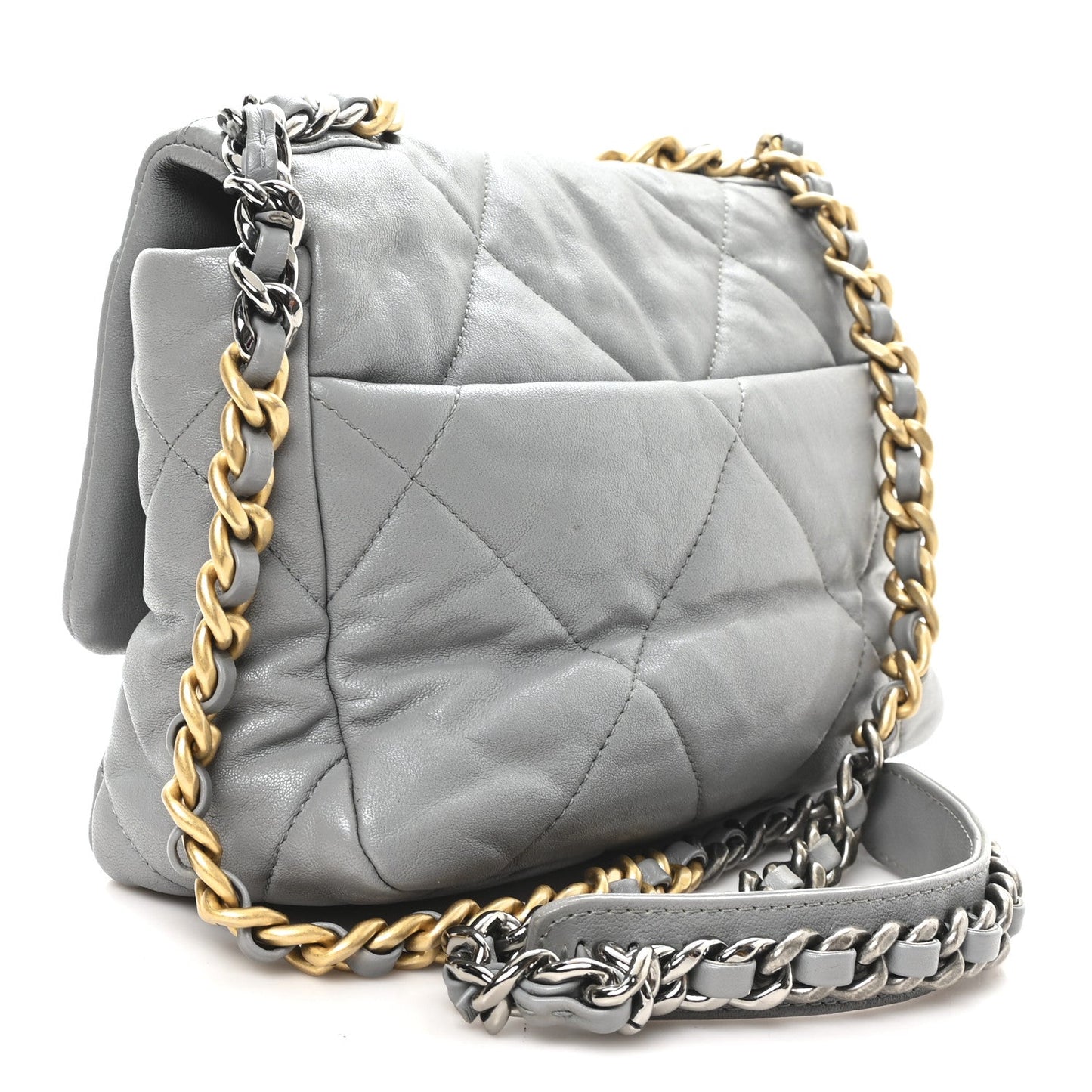 Goatskin Quilted Medium Chanel 19 Flap Grey
