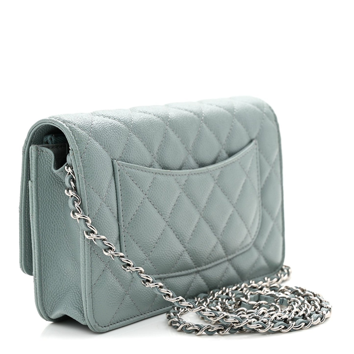 Caviar Quilted Wallet on Chain WOC Light Blue