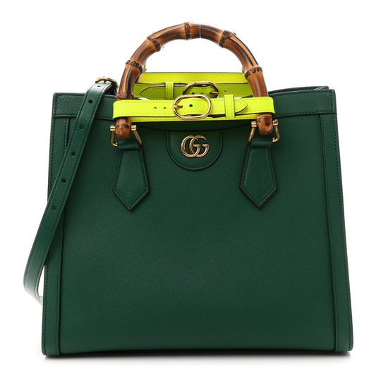 Wonka Grain Calfskin Small Diana Tote Bag Green Yellow Fluo