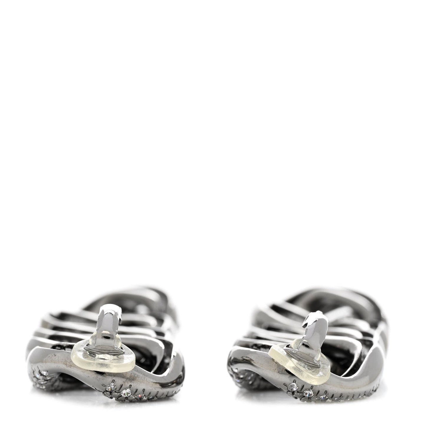 Crystal Chain Link CC Drop Clip On Earrings Black