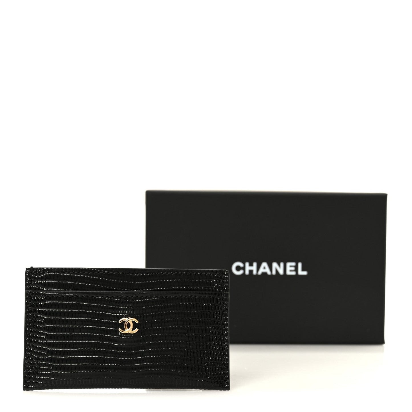 Calfskin Lizard Embossed Card Holder Black
