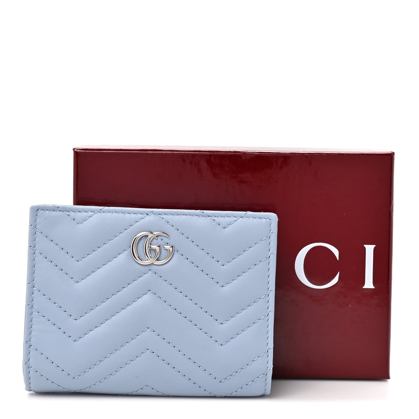 Lambskin Matelasse GG Marmont Zip Key Pouch Light Blue