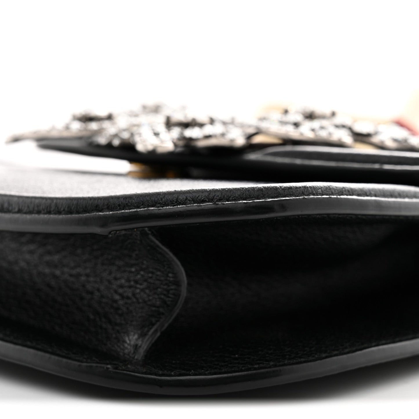 Calfskin Web Crystal Butterfly Stripe Small Totem Shoulder Bag Black