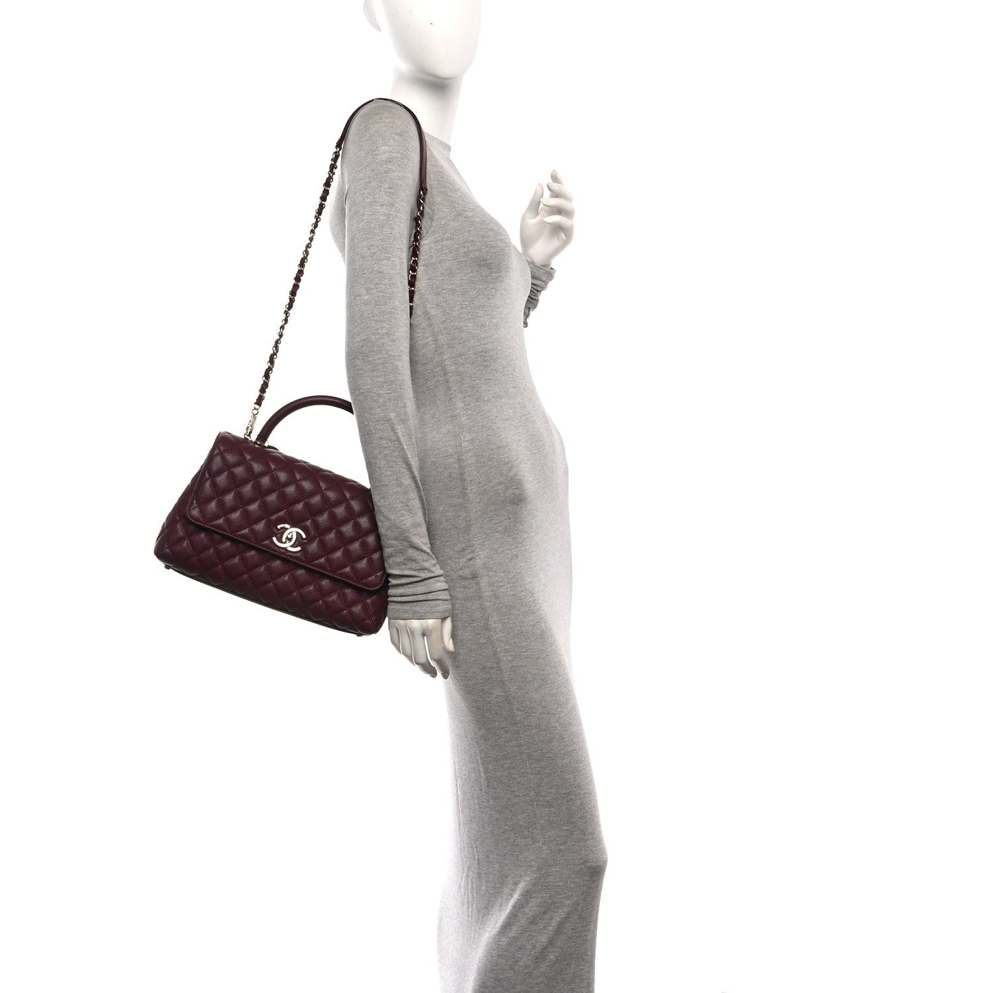 Caviar Quilted Small Coco Handle Flap Burgundy