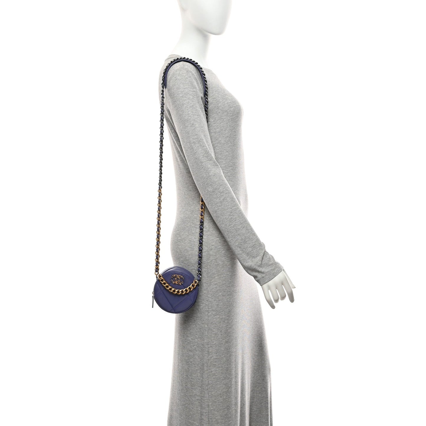 Lambskin Quilted Chanel 19 Round Clutch With Chain Purple