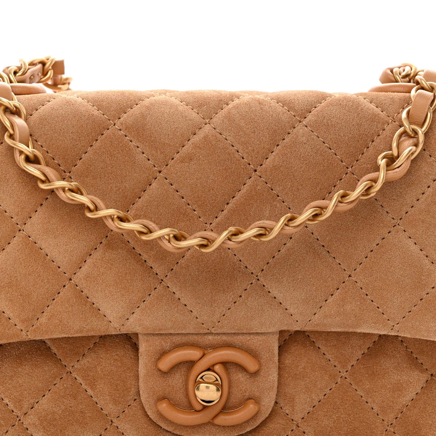Suede Quilted Mini Flap Dark Beige