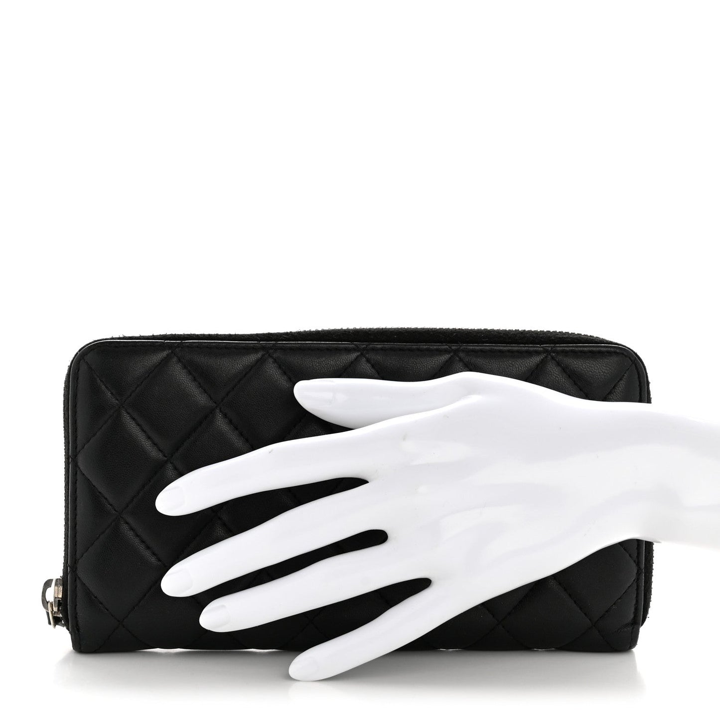 Lambskin Quilted Large Gusset Zip Around Wallet Black