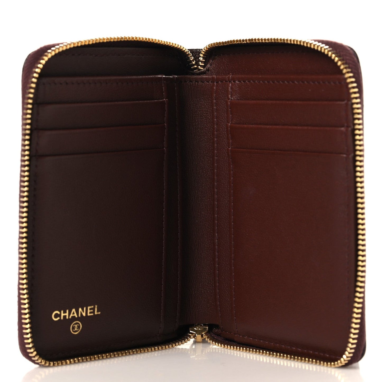 Goatskin Quilted Zip Wallet Burgundy