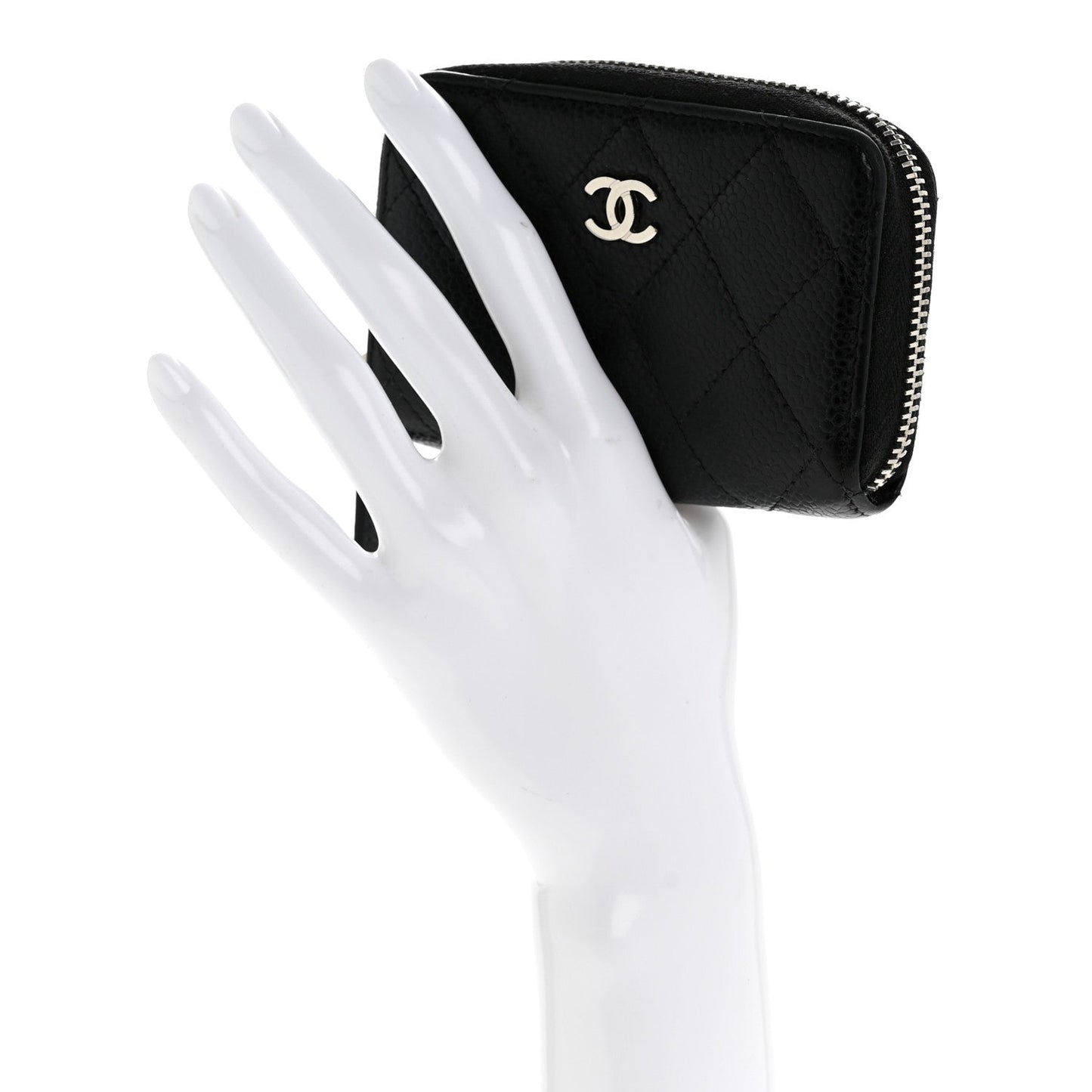 Caviar Quilted Zip Coin Purse Black Black