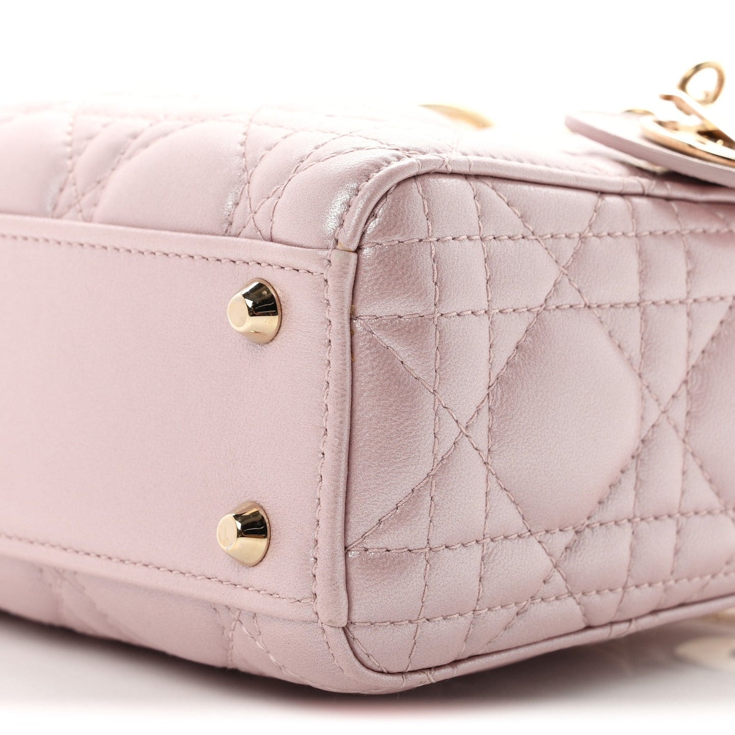 Metallic Lambskin Cannage Mini Lady Dior  Lotus