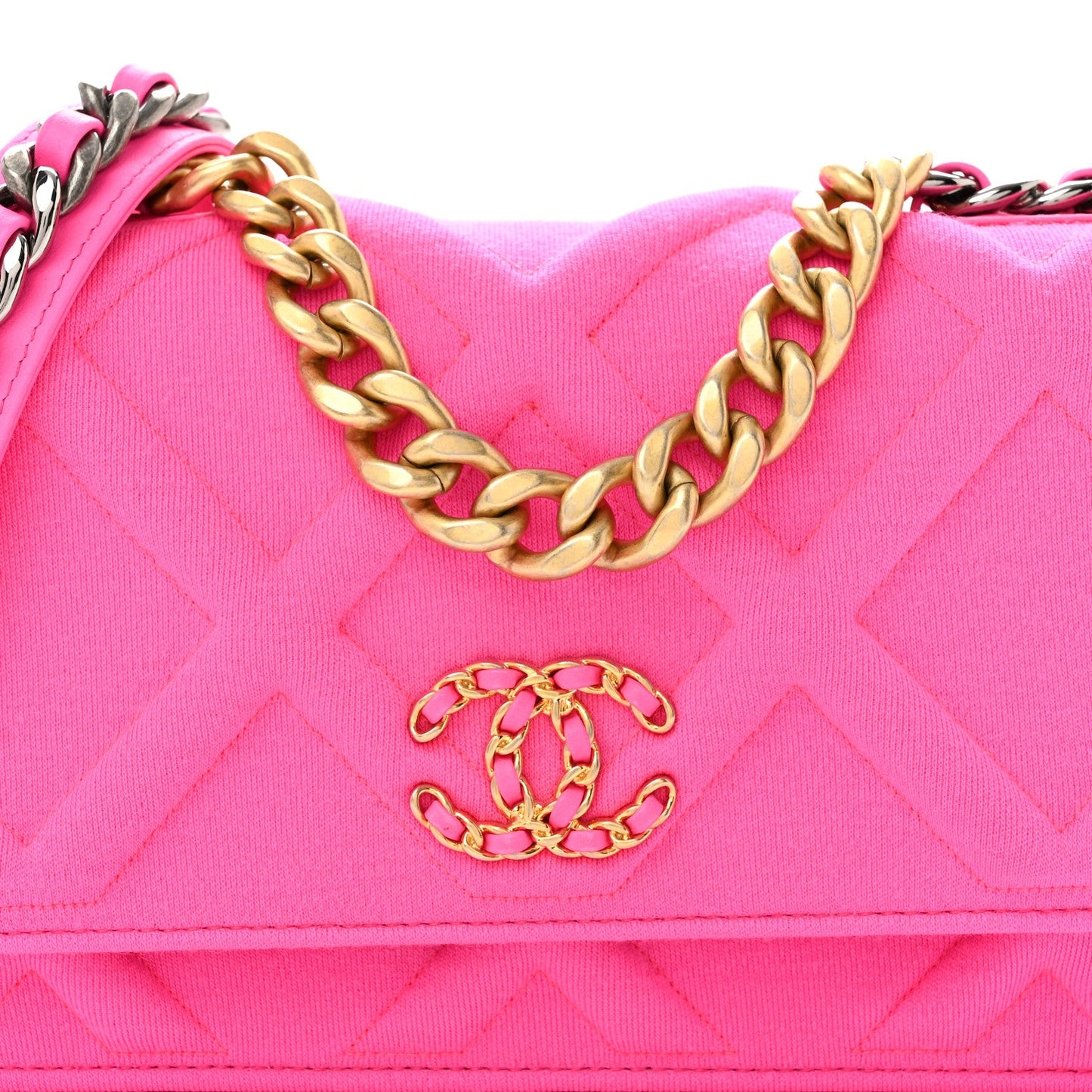 Jersey Quilted Chanel 19 Wallet On Chain WOC Pink