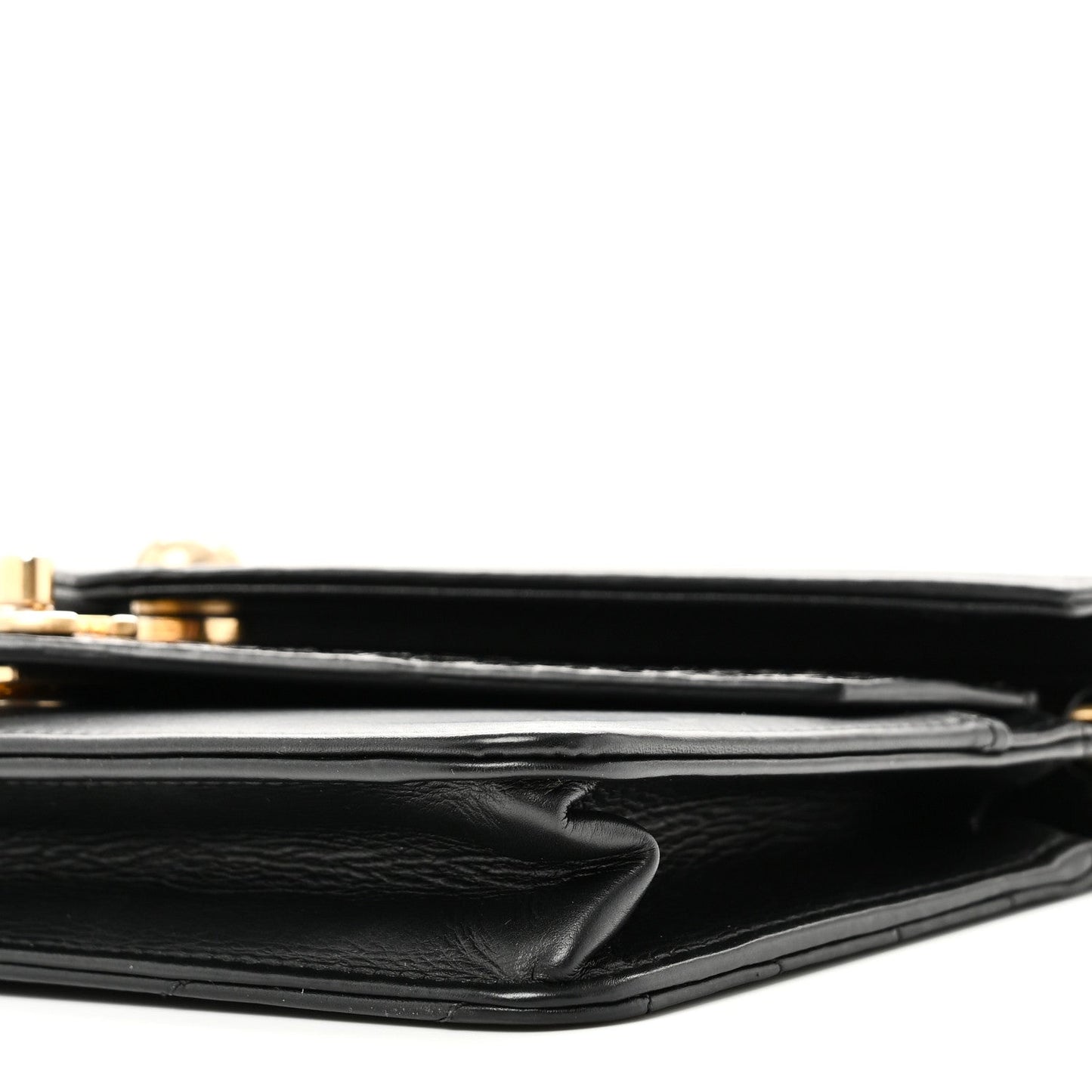 Calfskin Elaphe Double Chevron Mini Wallet On Chain WOC Black Black