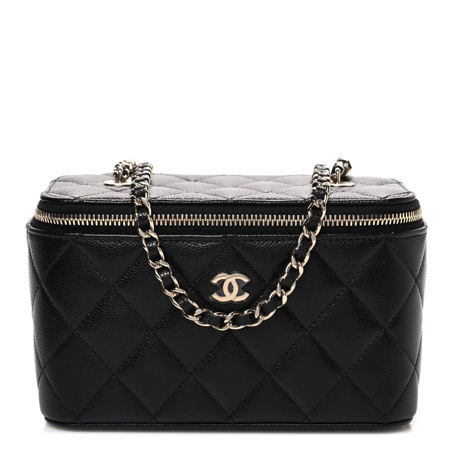 Caviar Quilted Small Vanity Case With Chain Black