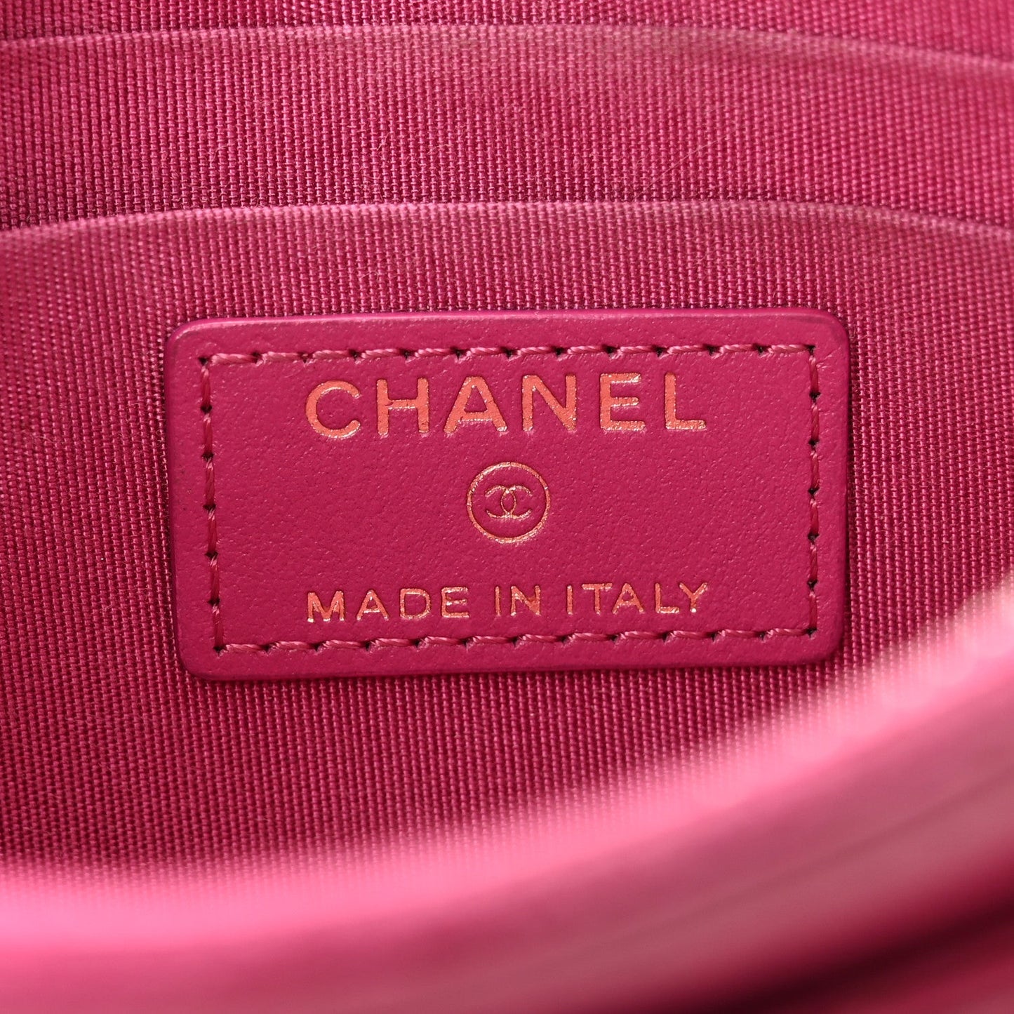 Lambskin Camellia Embossed Classic Zip Pouch Pink