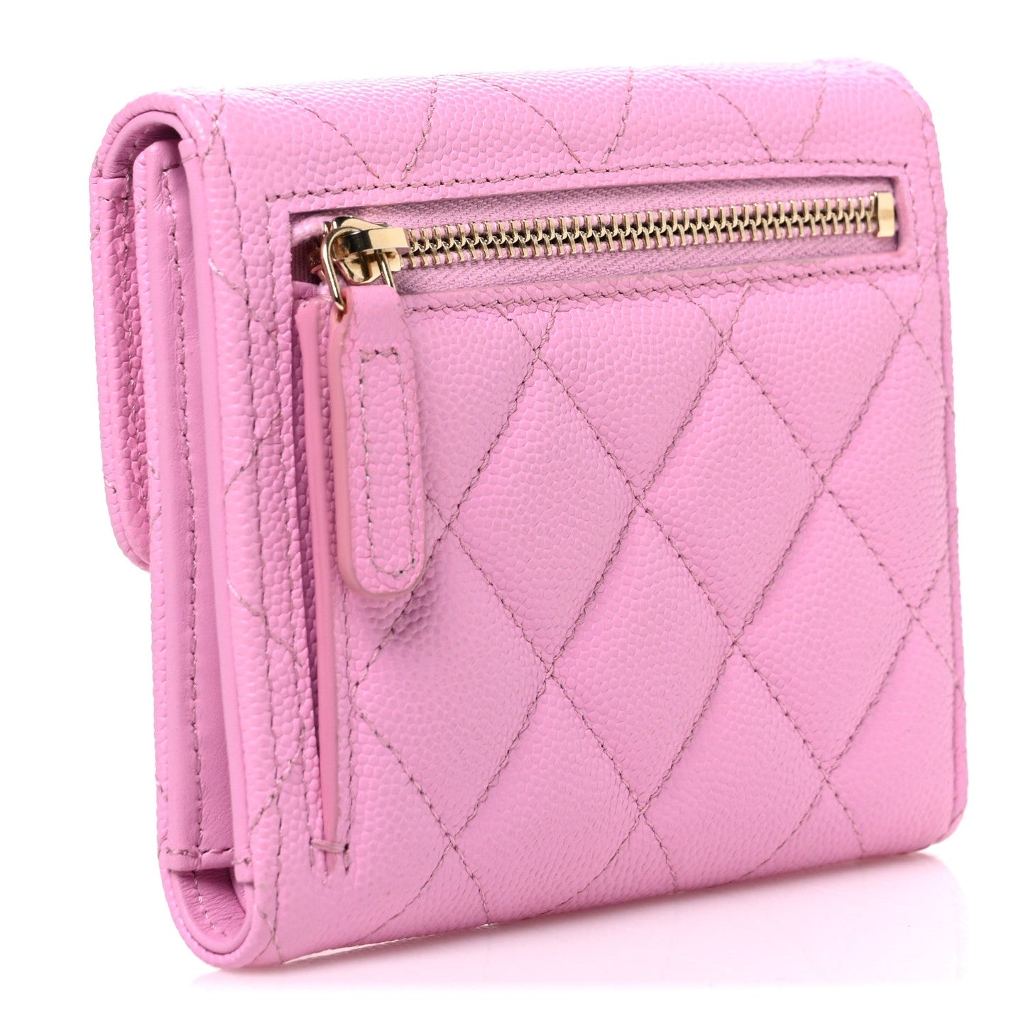 Caviar Quilted Compact Flap Wallet Light Pink Light Pink