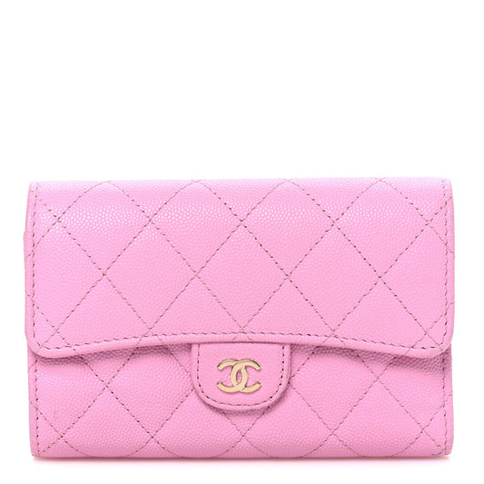 Caviar Quilted Medium Flap Wallet Pink