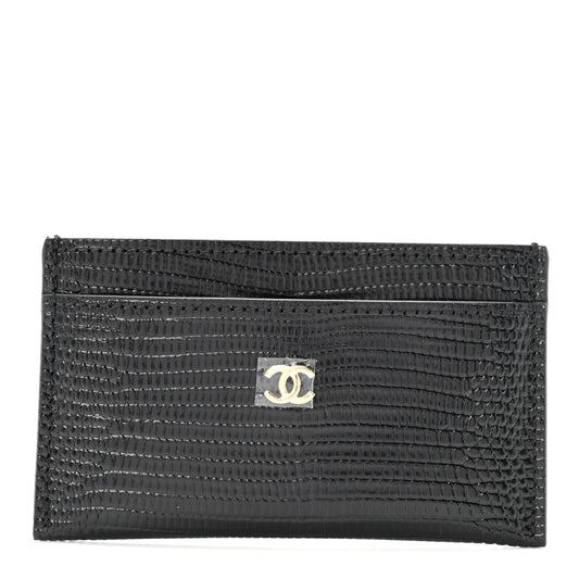 Calfskin Lizard Embossed Card Holder Black