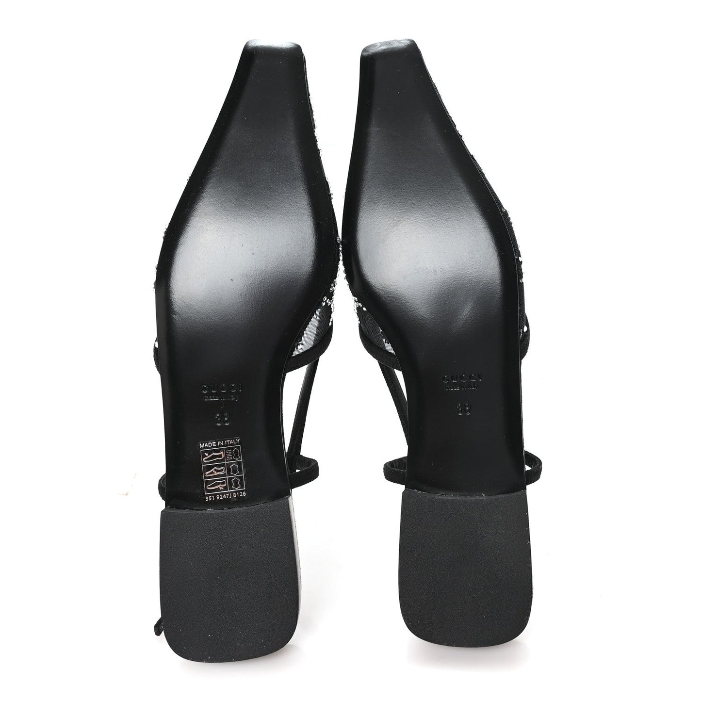 Tela Retino Kid Scamosciato Crystal GG Monogram Square G 35mm Slingback Pumps 38 Black