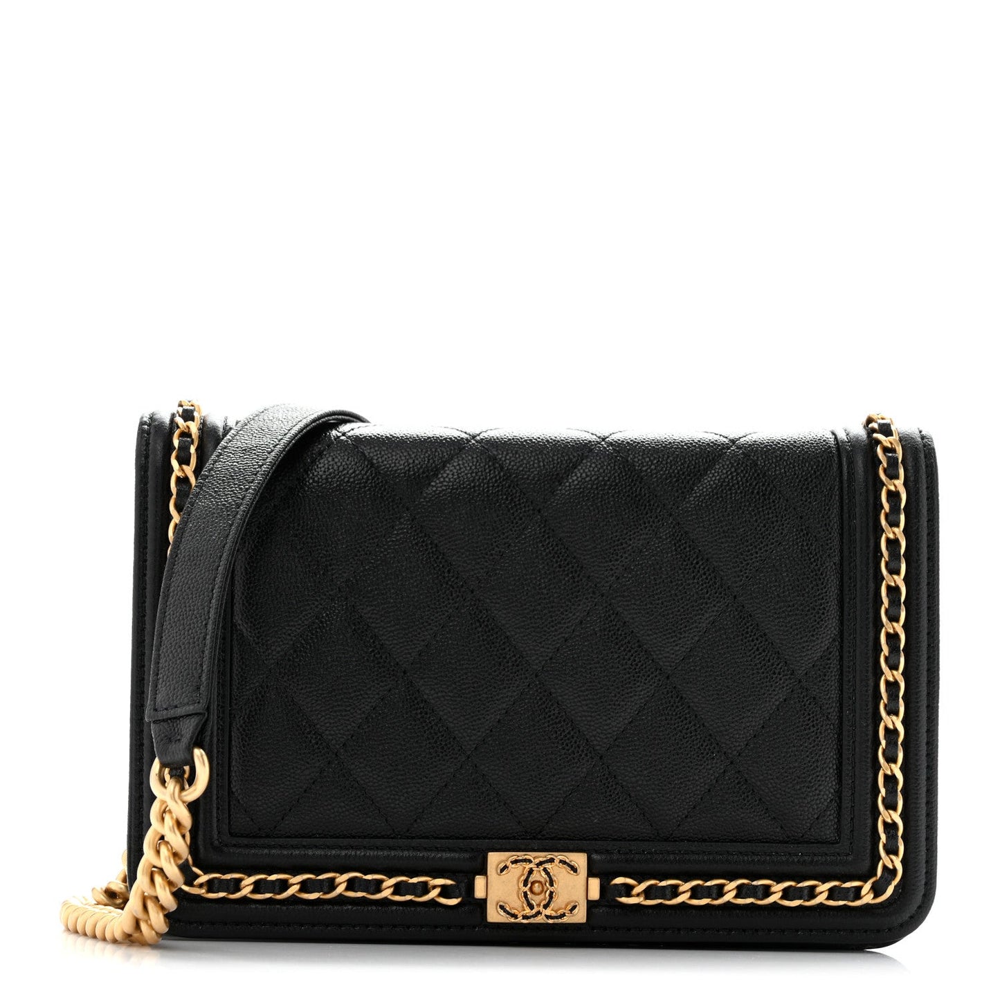 Caviar Quilted Chain Around Boy Wallet On Chain WOC Black