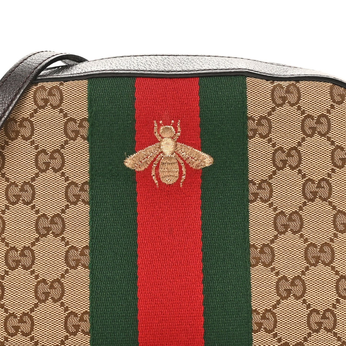 GG Supreme Monogram Web Small Webby Bee Shoulder Bag Dark Brown
