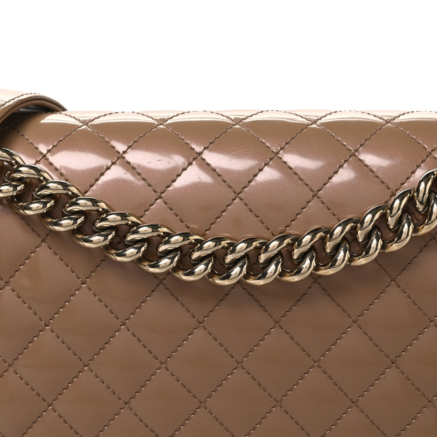 Iridescent Glazed Calfskin Quilted New Medium Boy Flap Dark Beige