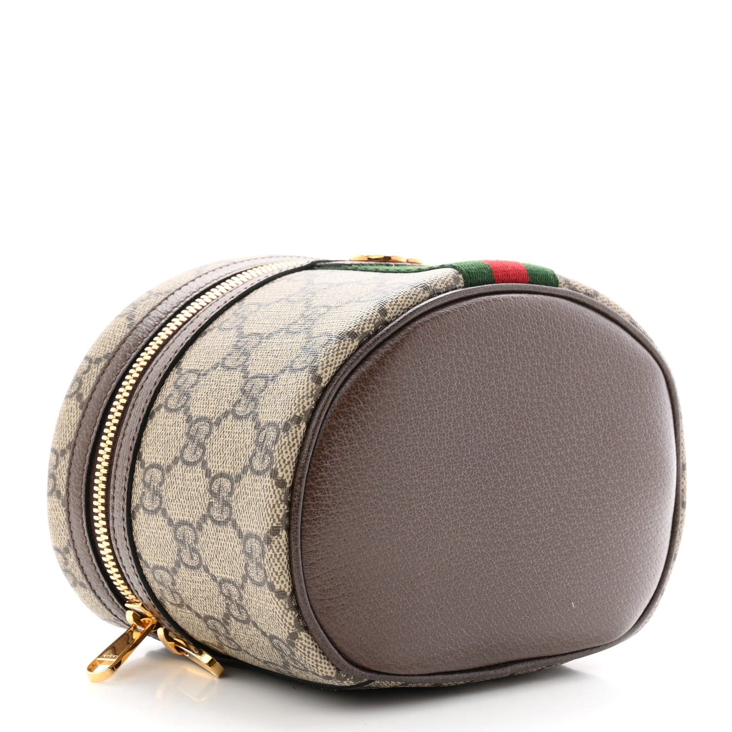 GG Supreme Monogram Textured Calfskin Web Ophidia Vanity Cosmetic Case Beige Ebony New Acero
