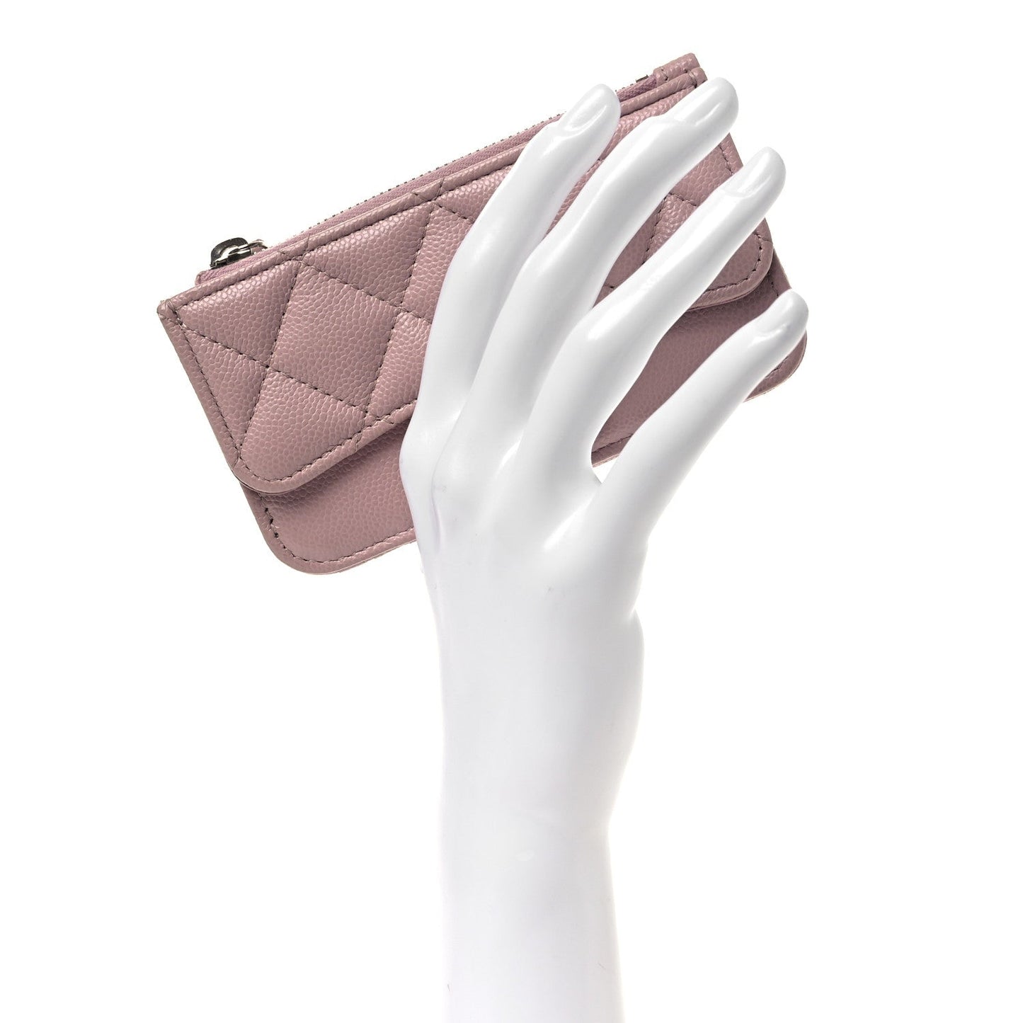 Caviar Quilted Flap Zip Card Holder Light Pink