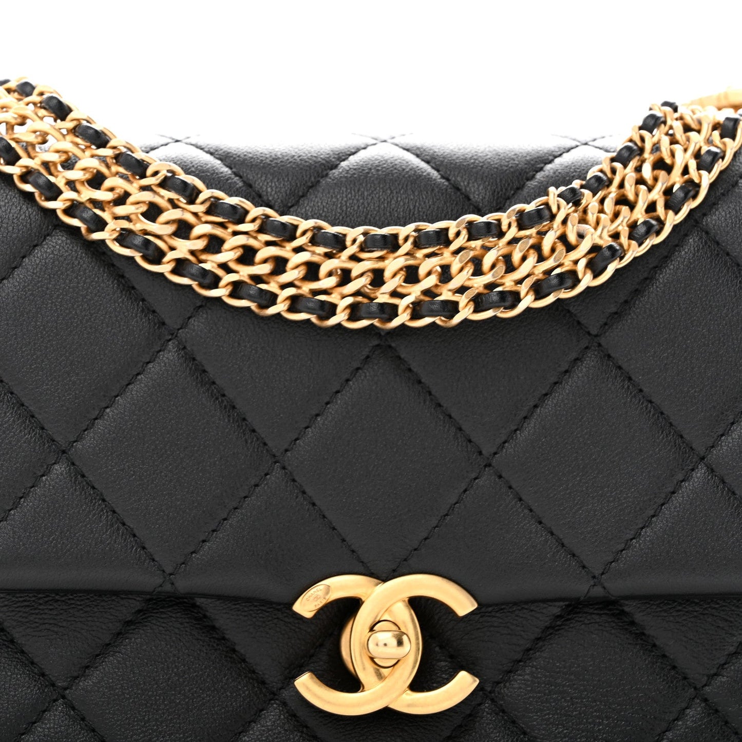 Calfskin Quilted Mini Chain Strap Flap Black