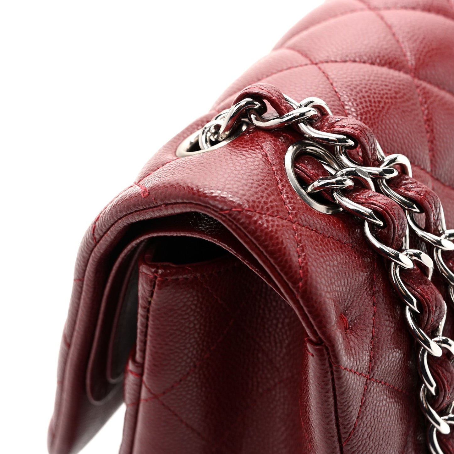 Caviar Quilted Jumbo Double Flap Burgundy