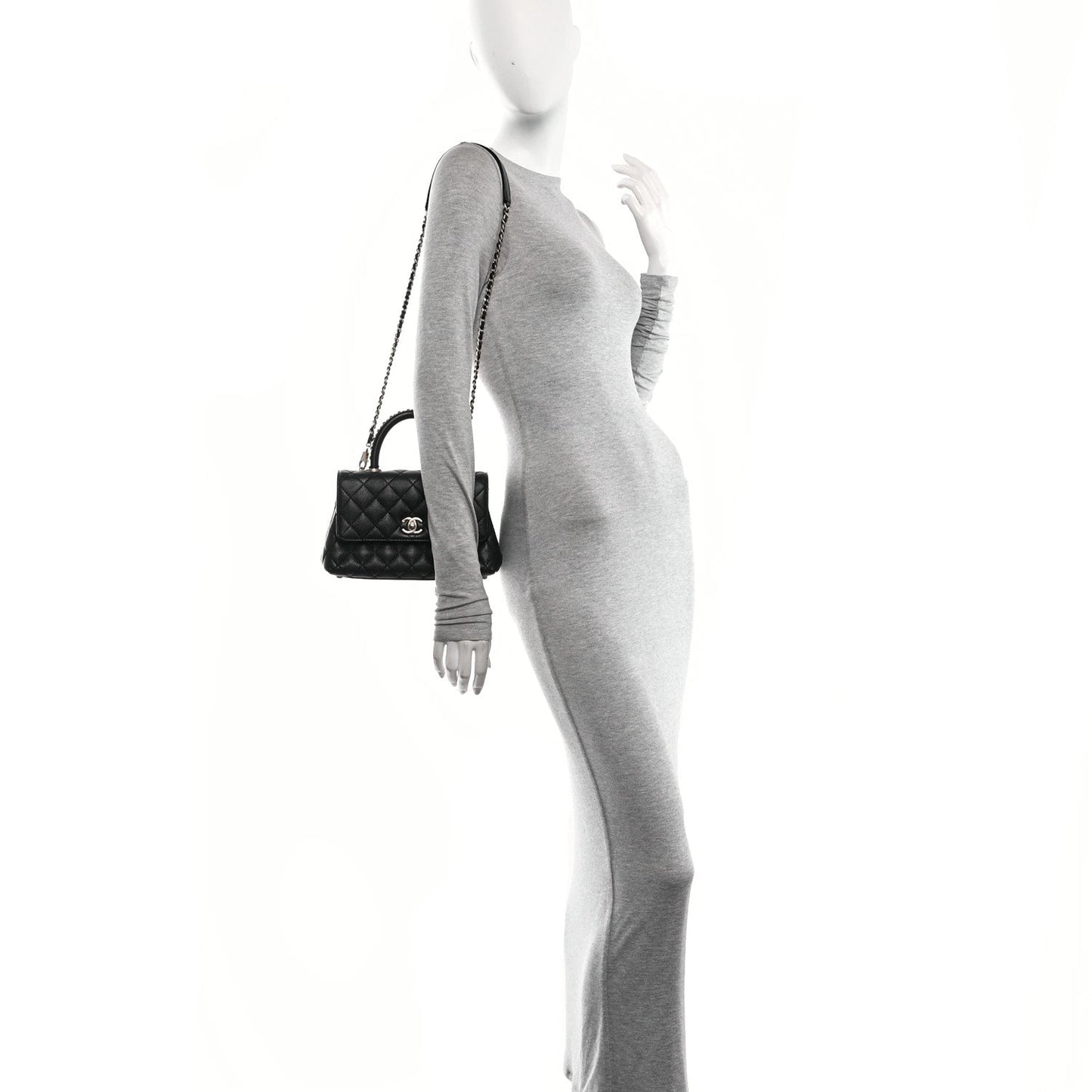 Caviar Quilted Mini Coco Chain Handle Flap Black