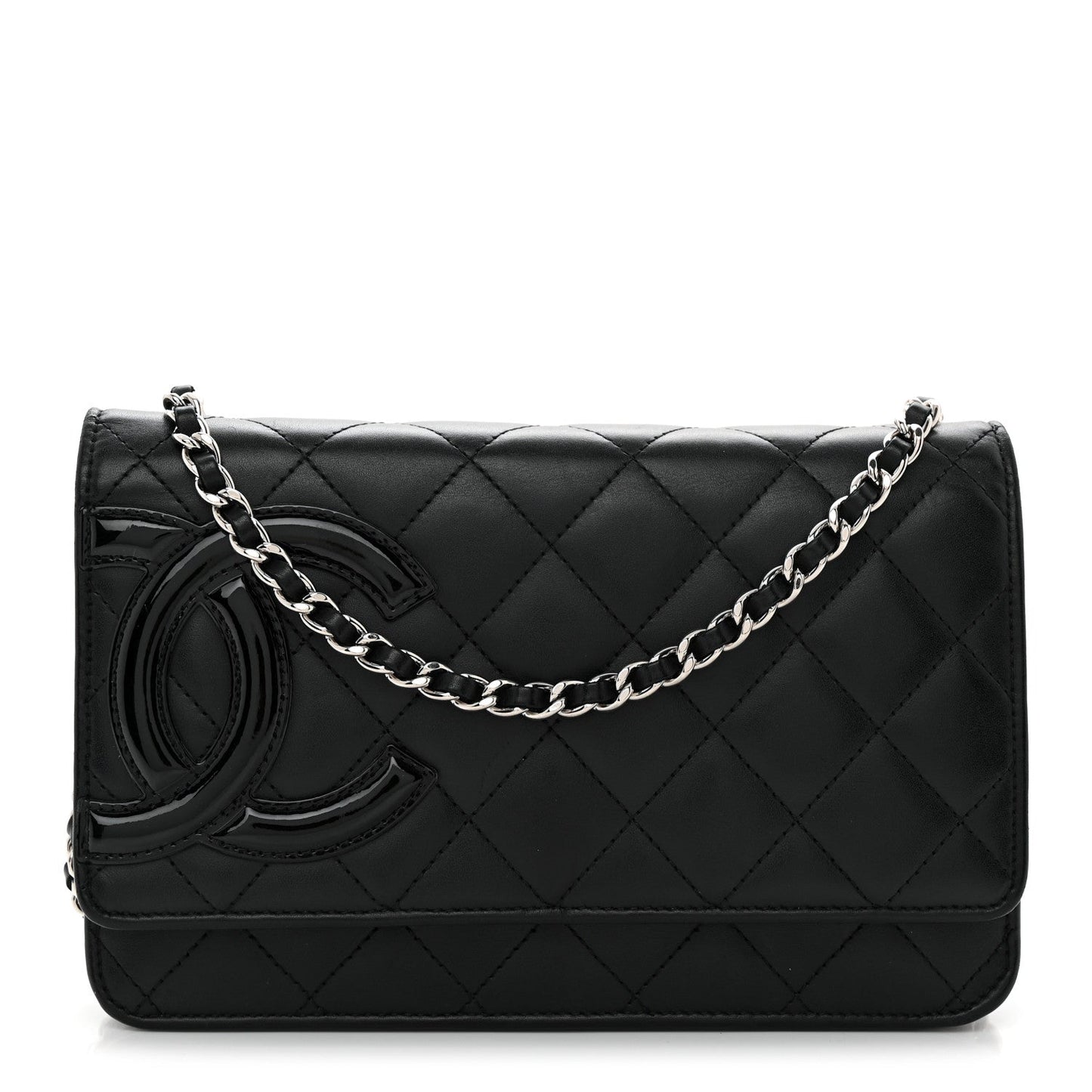 Calfskin Quilted Cambon Wallet on Chain WOC Black