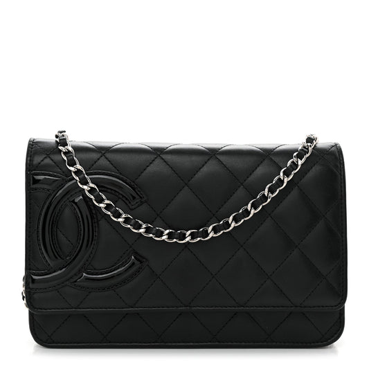 Calfskin Quilted Cambon Wallet on Chain WOC Black
