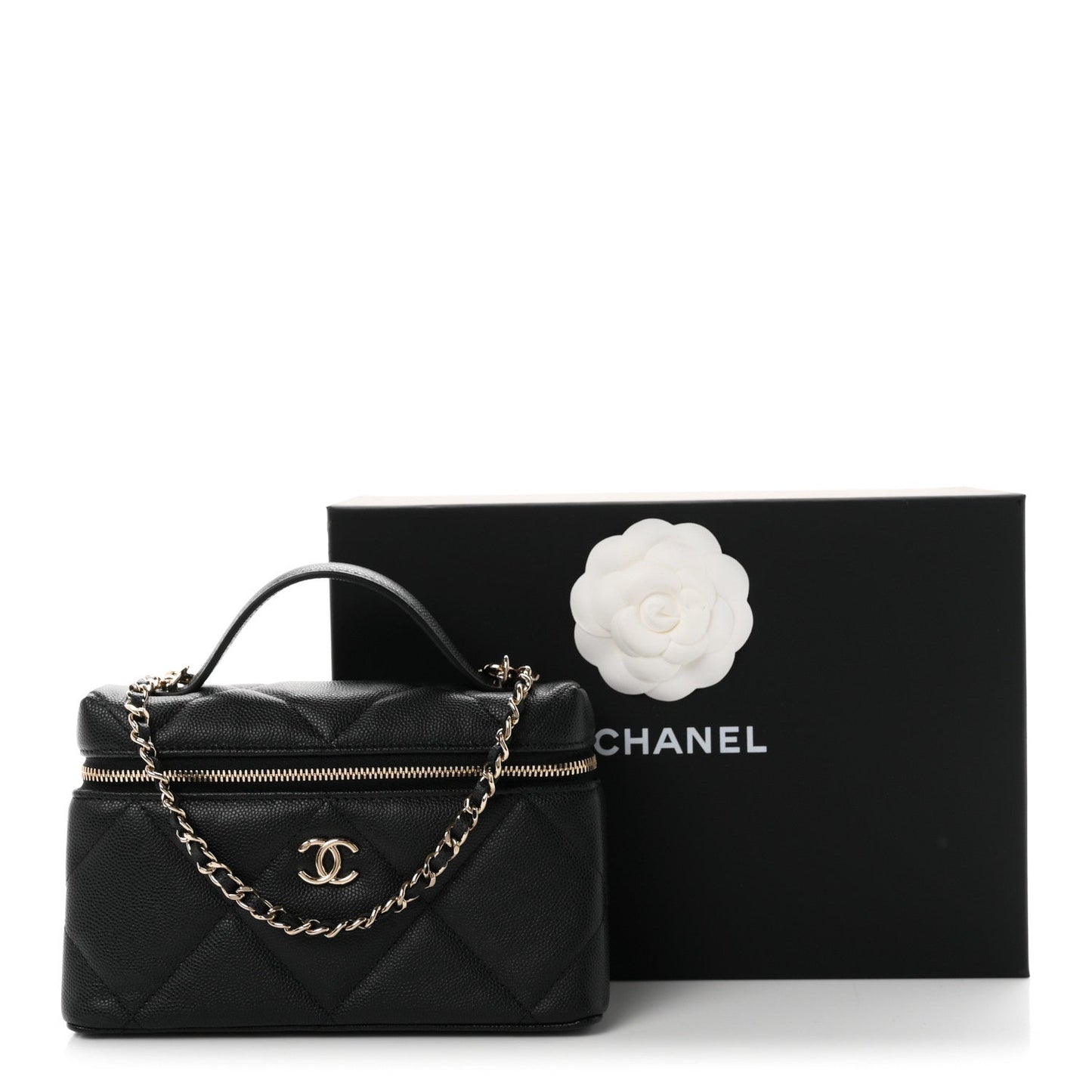 Caviar Quilted Top Handle Slim Vanity With Chain Black