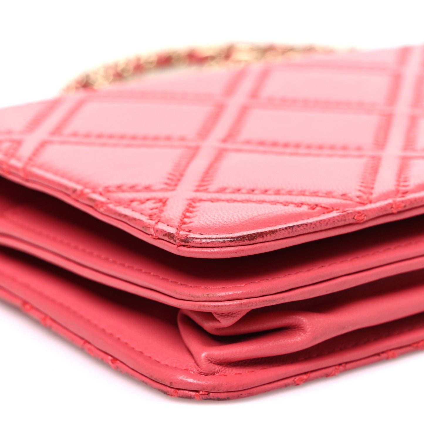 Lambskin Quilted Double Stitch Tassel Wallet On Chain WOC Pink