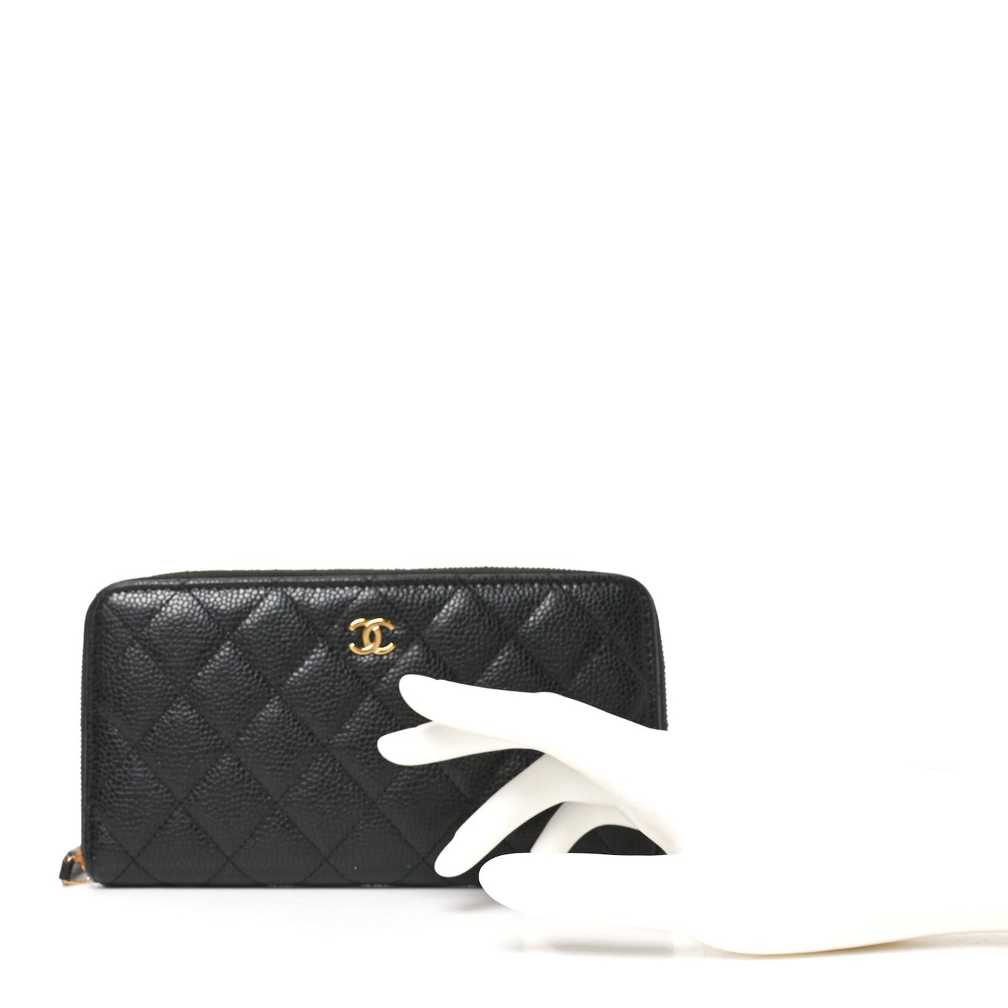 Caviar Quilted Large Gusset Zip Around Wallet Black