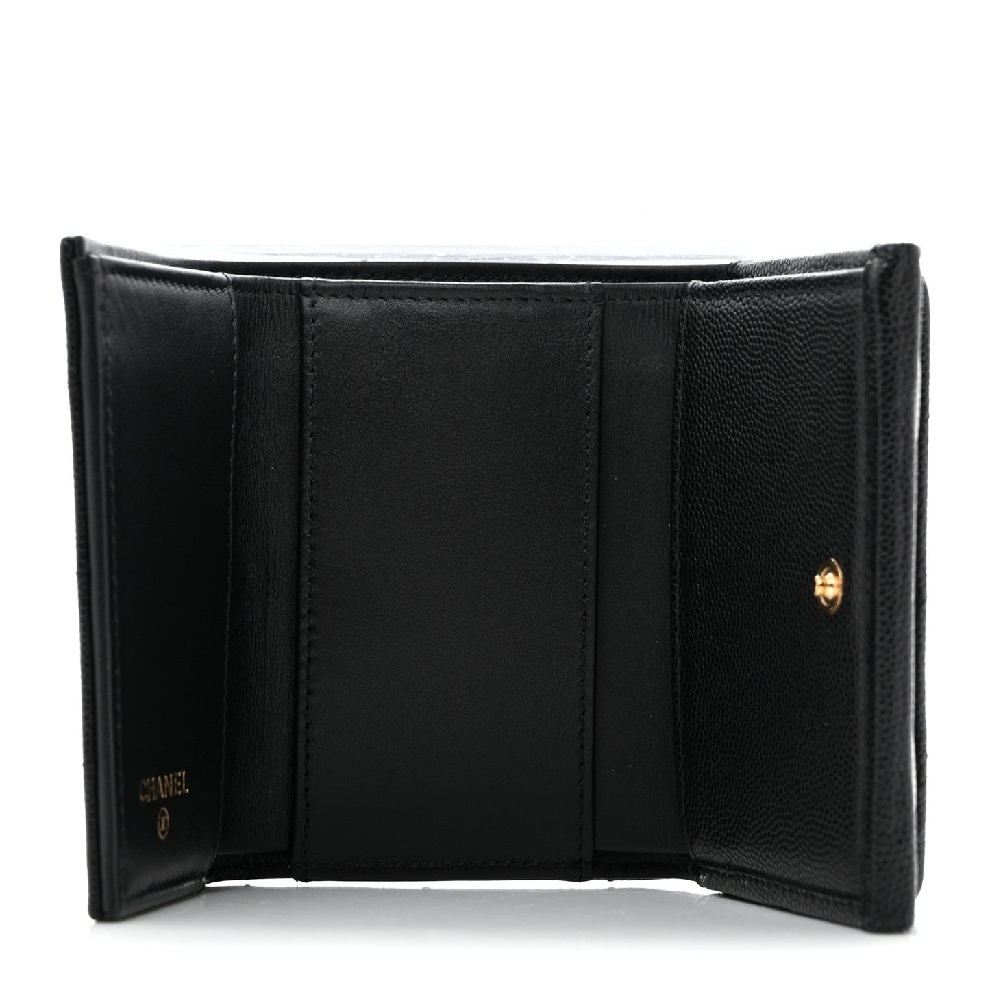 Caviar Quilted Textured CC Tri-Fold Flap Wallet Black