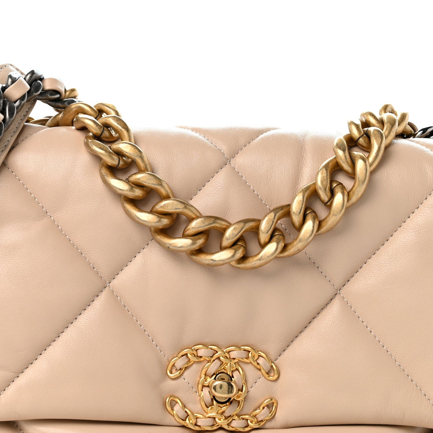 Lambskin Quilted Large Chanel 19 Flap Beige