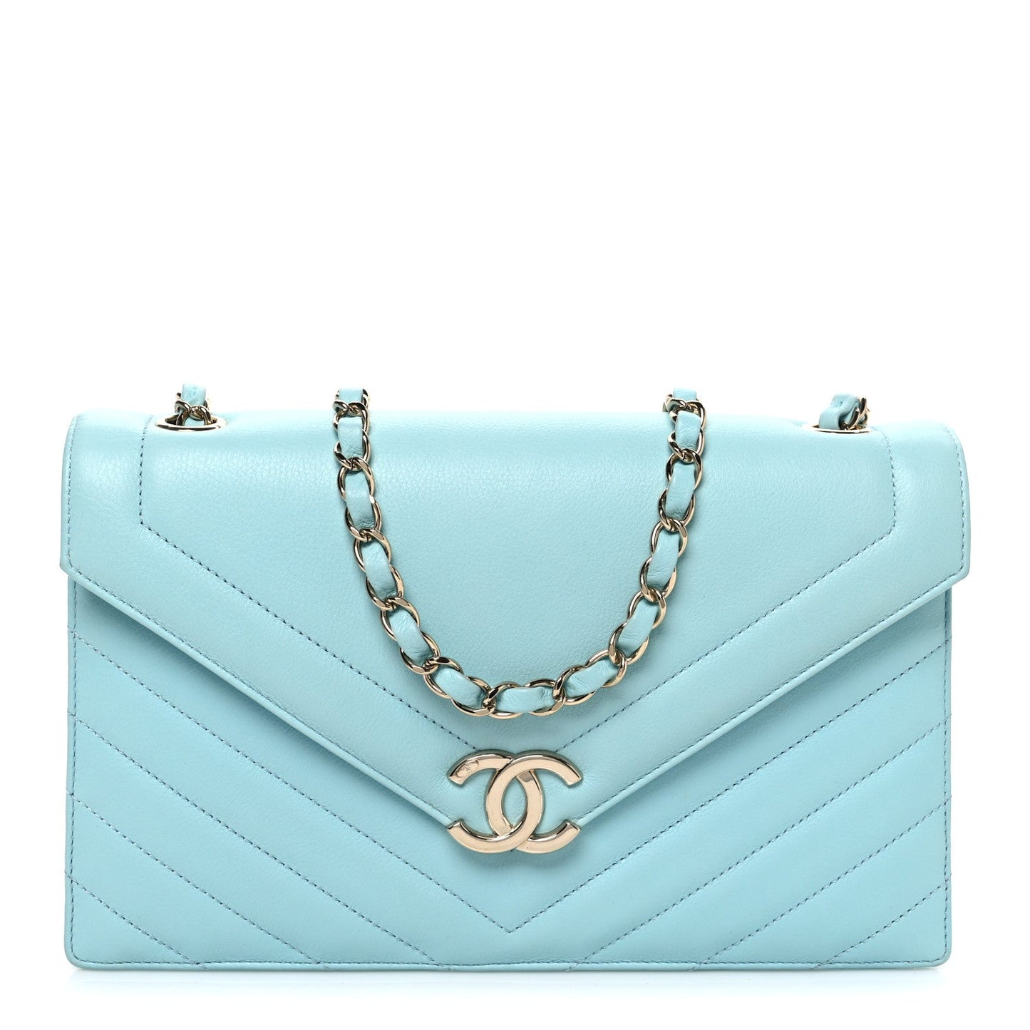 Calfskin Quilted Chevron Envelope Flap Turquoise