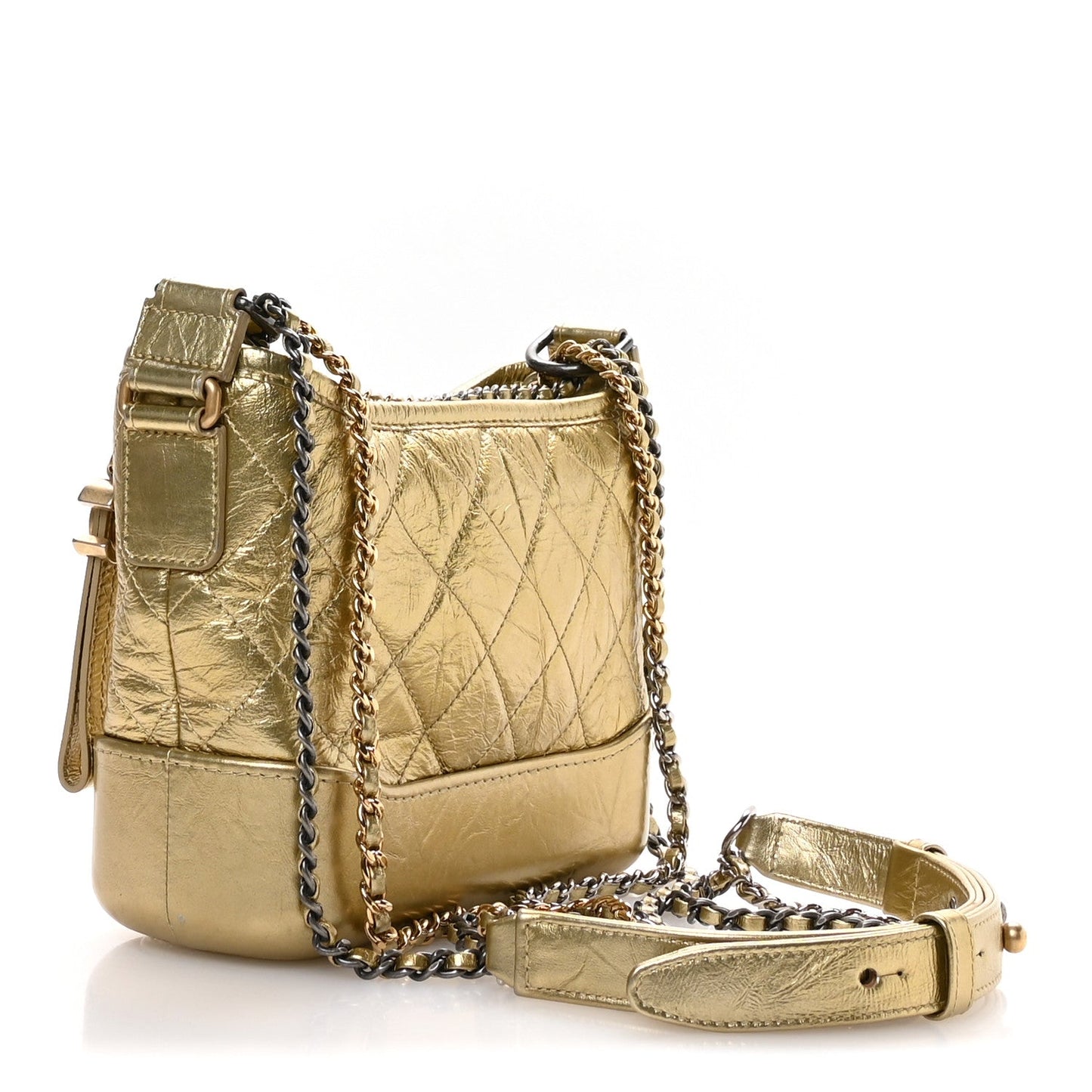 Metallic Aged Calfskin Quilted Small Gabrielle Hobo Gold