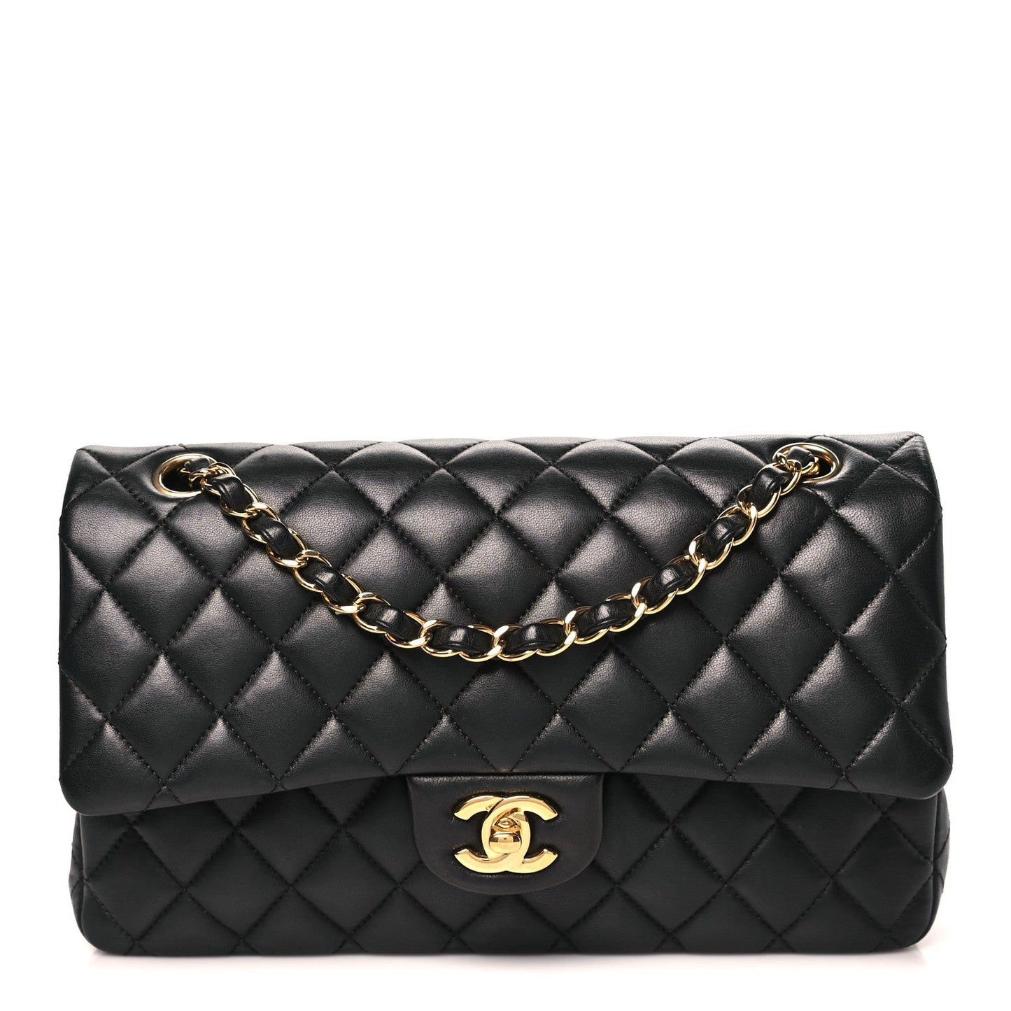 Lambskin Quilted Medium Double Flap Black