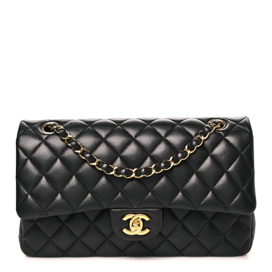 Lambskin Quilted Medium Double Flap Black