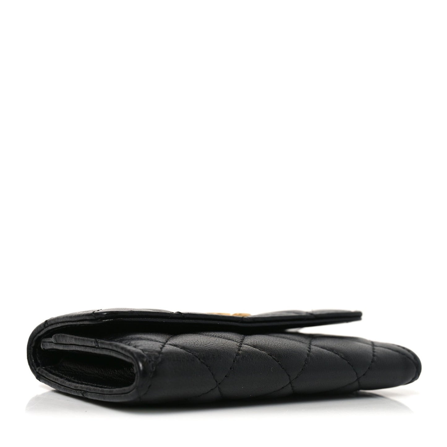 Lambskin Quilted Flap Card Holder Black